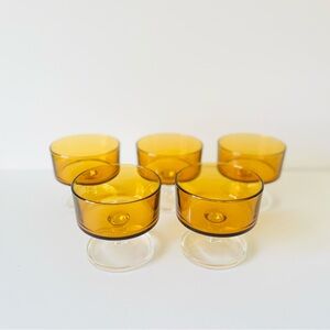 Vintage Luminarc France Amber Glass Dessert Coupes Set of 5